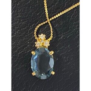 Christian Dior Blue Topaz color stone necklace w/ rhinestones Gold Plated